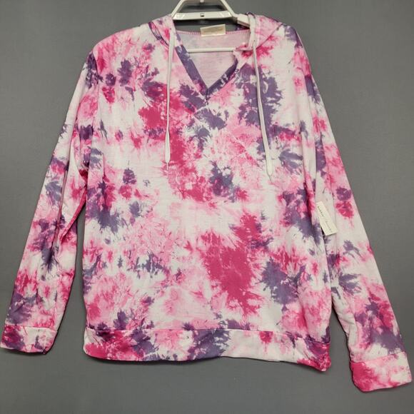 Boobie Brooks Hoodie Top Womens 1X Tie Dye Pink Purple Drawstring New - Picture 2 of 11